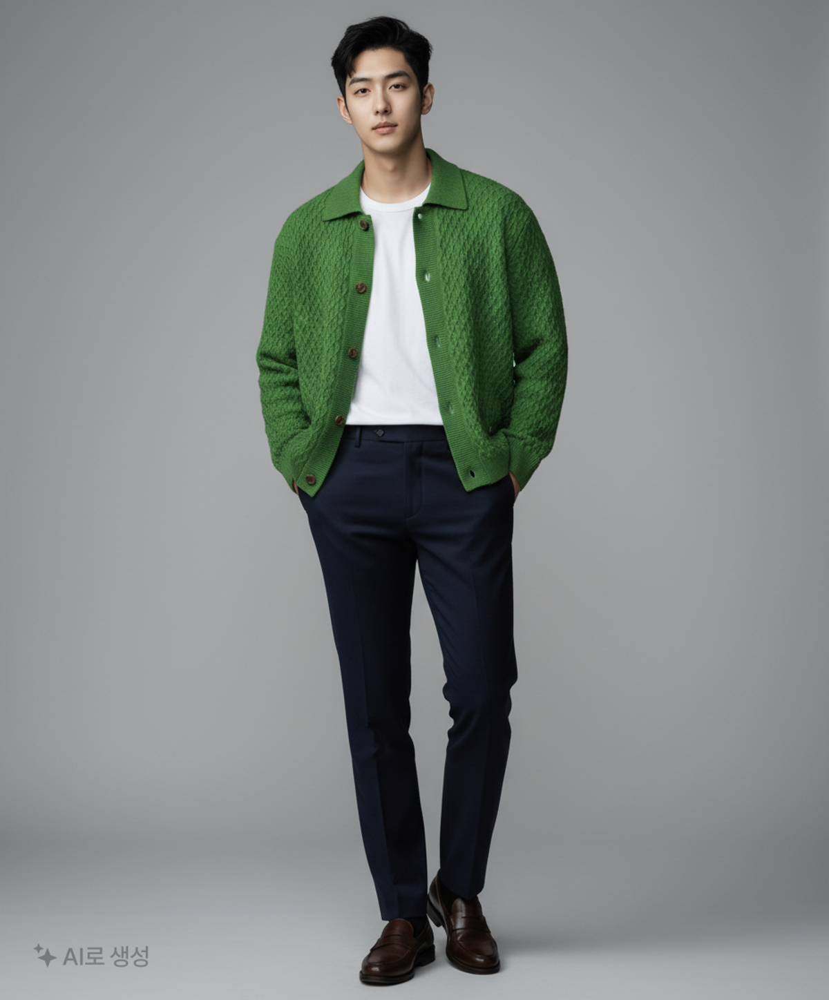 메종미네드(MAISON MINED) WAFFLE COLLAR CARDIGAN GREEN M