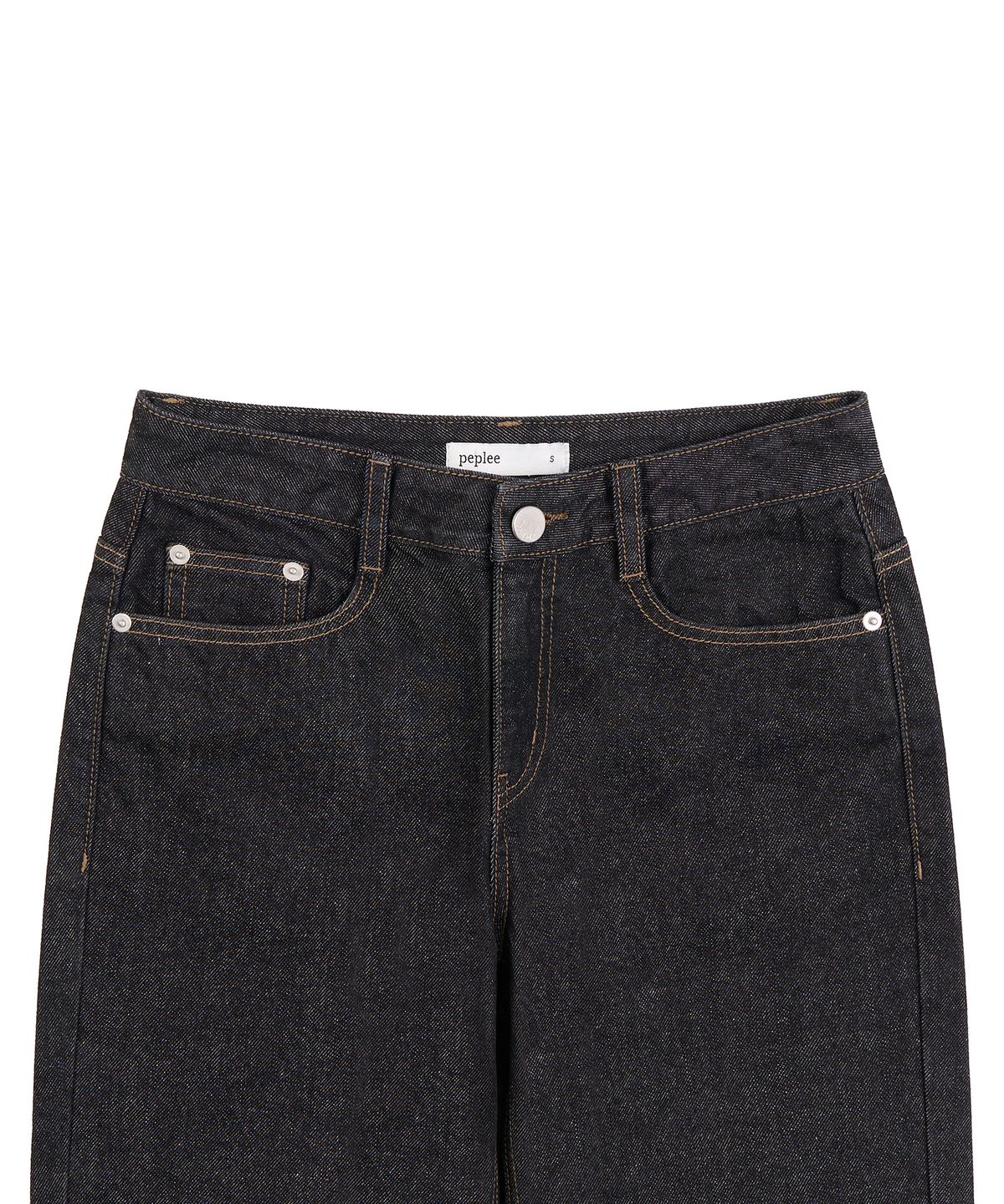 페플리(PEPLEE) Flap Boots Cut Denim Pants (Black)