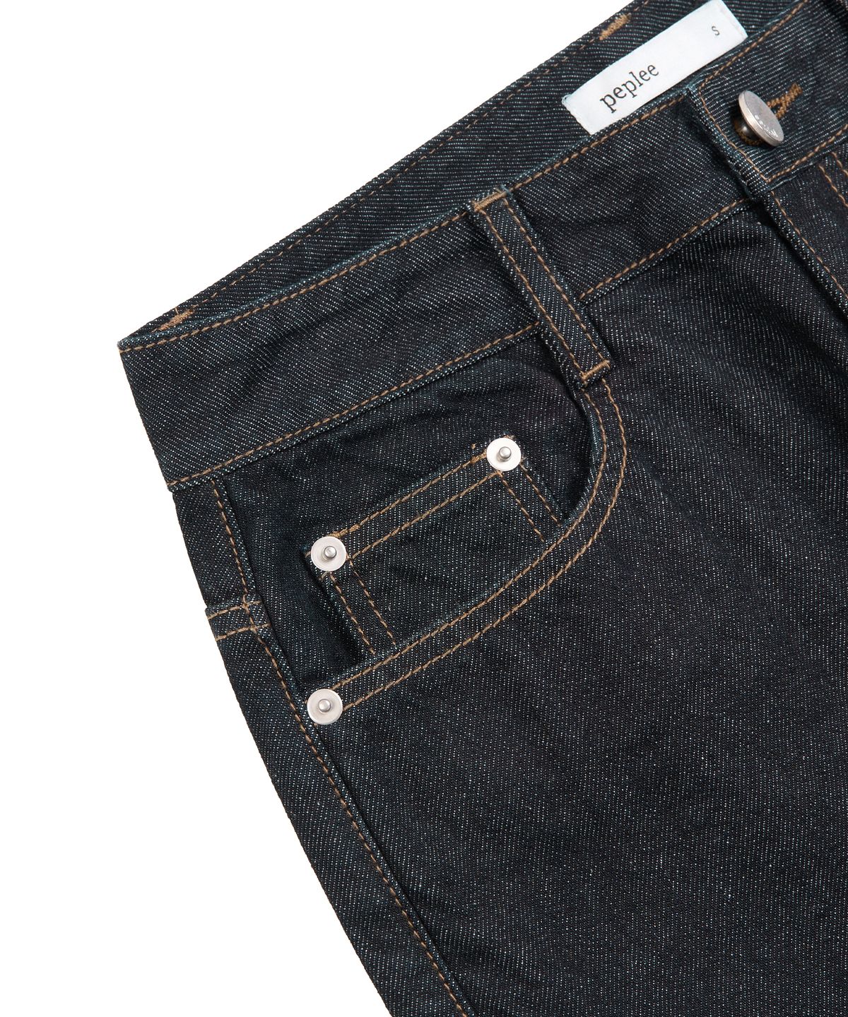 페플리(PEPLEE) Flap Boots Cut Denim Pants (Indigo)