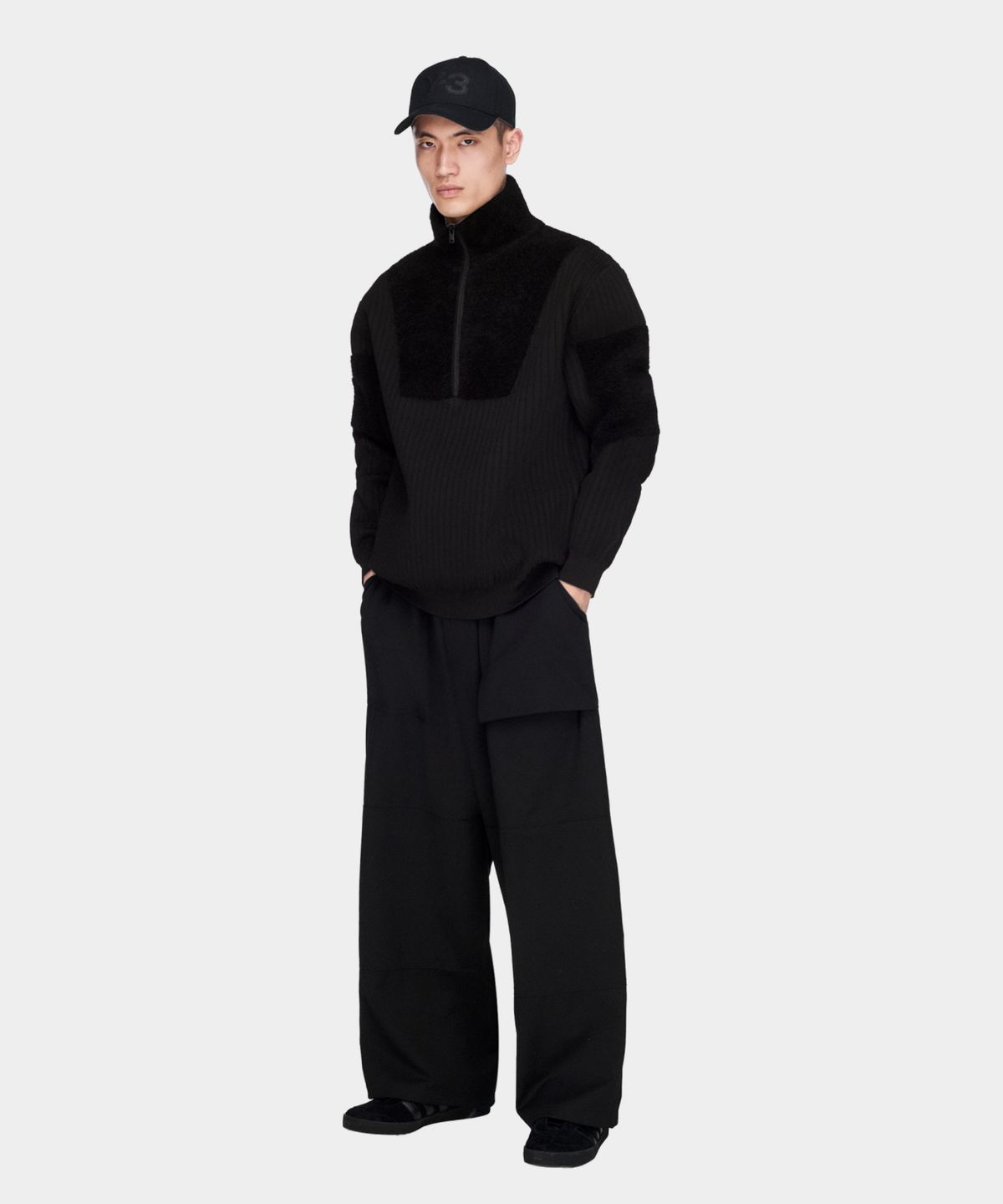 와이쓰리(Y-3) (U) 하프 집 니트 블랙 M 1/2 ZIP KNIT BLACK