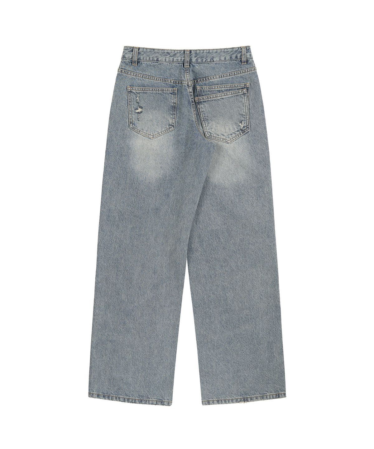 페플리(PEPLEE) Double Back Pocket Damage Denim Pants (Blue)