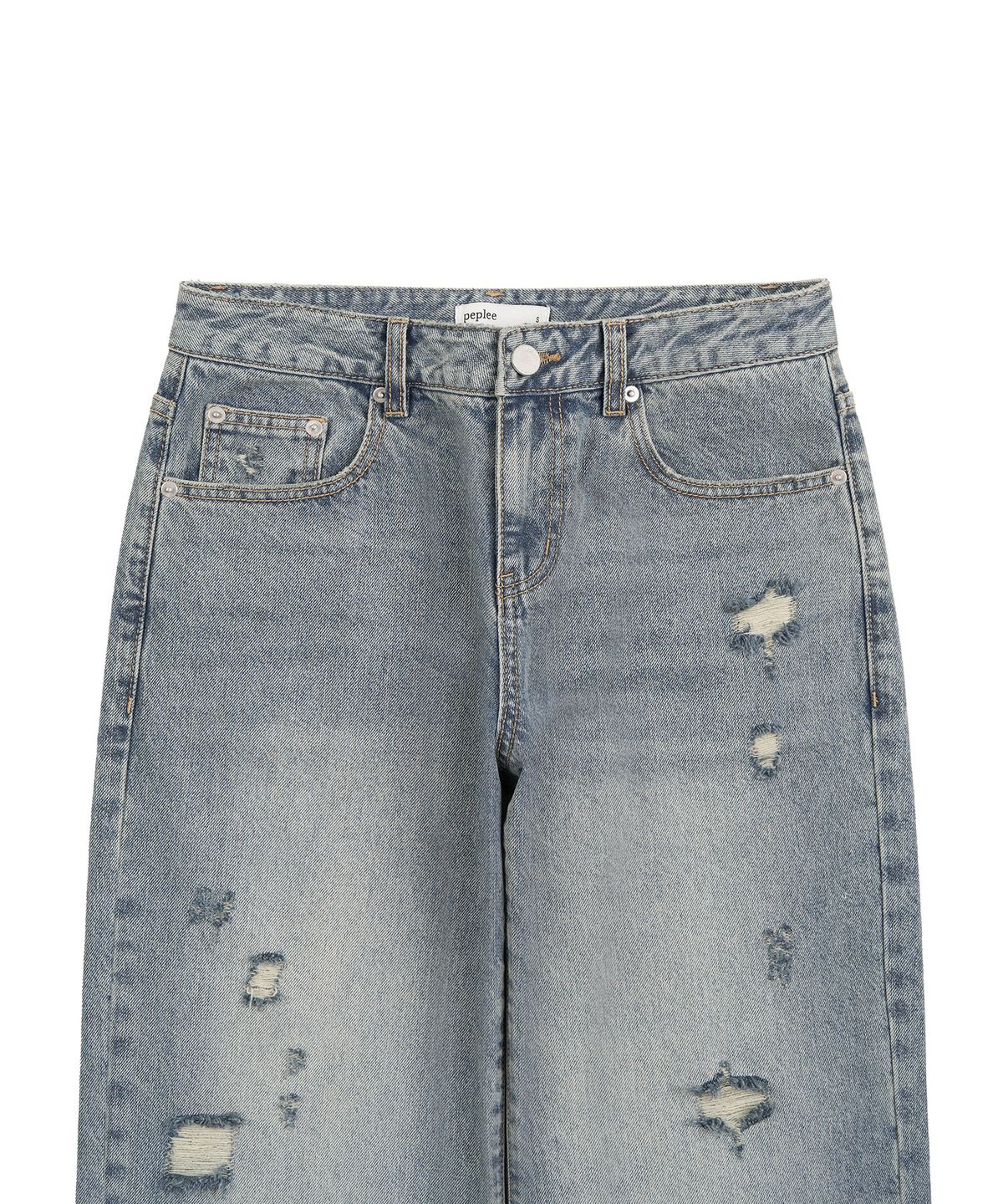 페플리(PEPLEE) Double Back Pocket Damage Denim Pants (Blue)