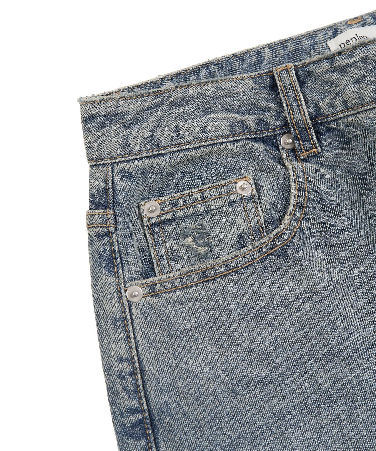 페플리(PEPLEE) Double Back Pocket Damage Denim Pants (Blue)