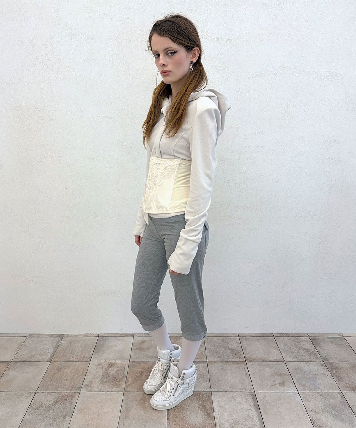 스컬프터(SCULPTOR) Hooded Zip-Up Fleece Jacket Dirty White