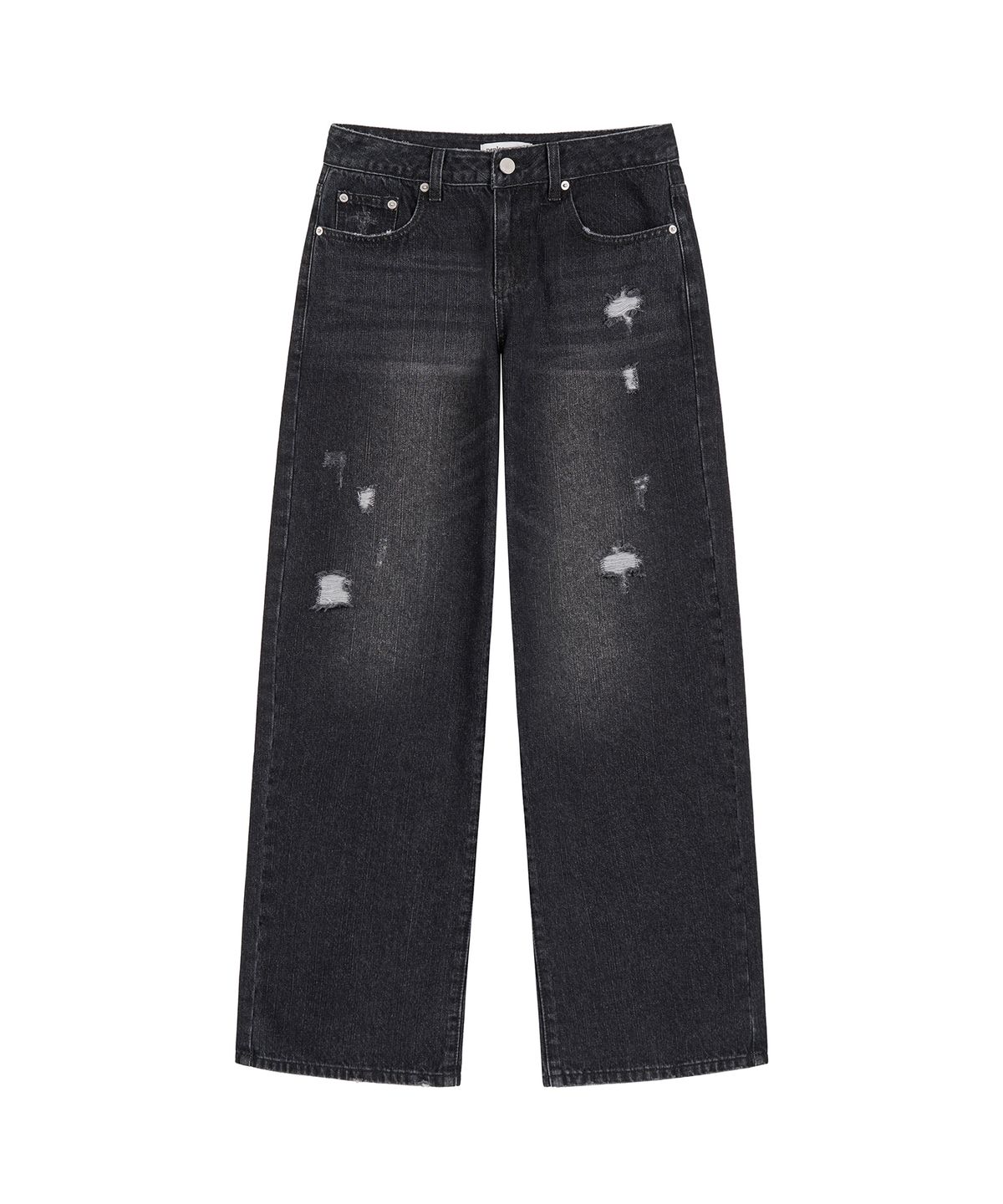페플리(PEPLEE) Double Back Pocket Damage Denim Pants (Black)