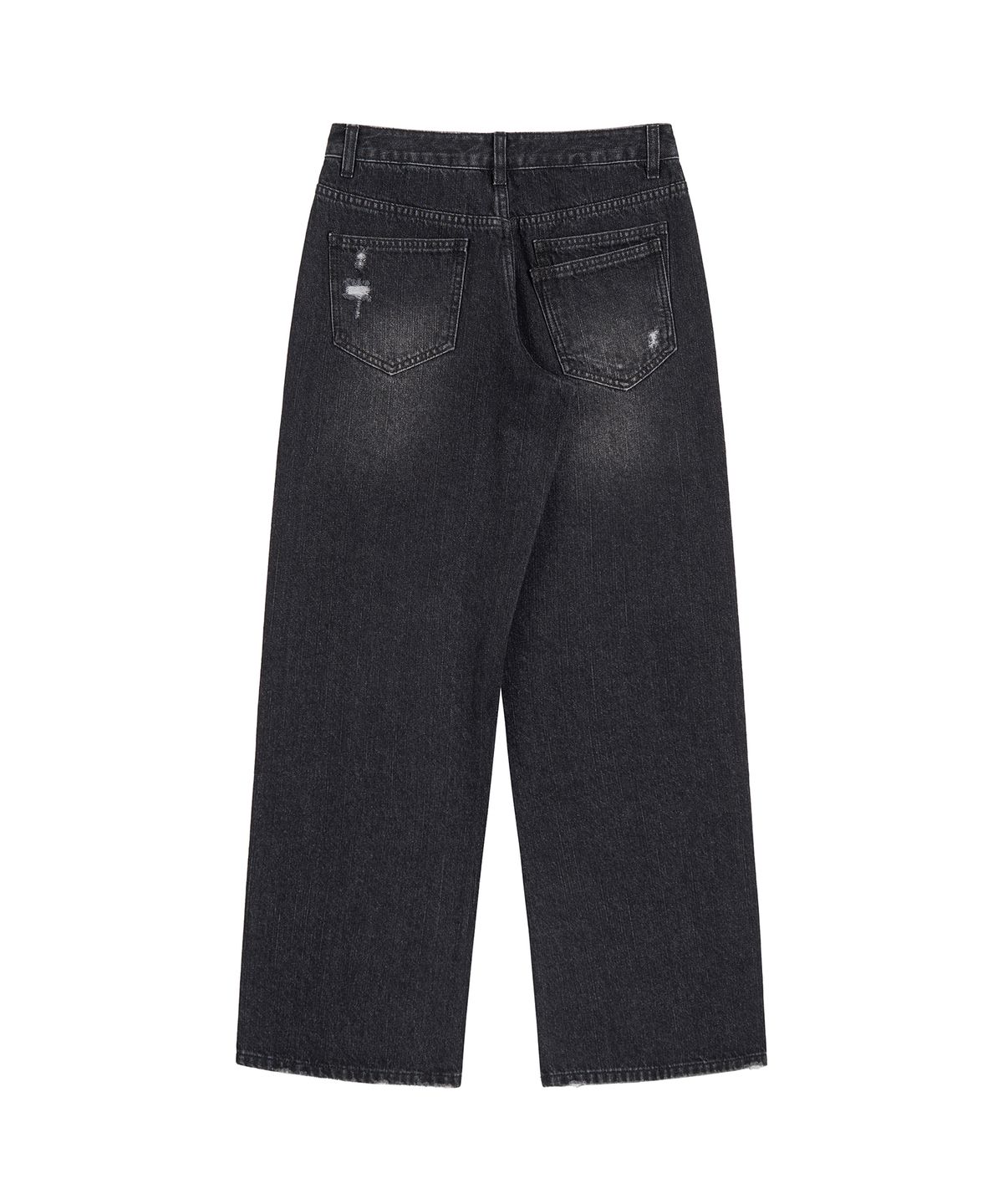 페플리(PEPLEE) Double Back Pocket Damage Denim Pants (Black)