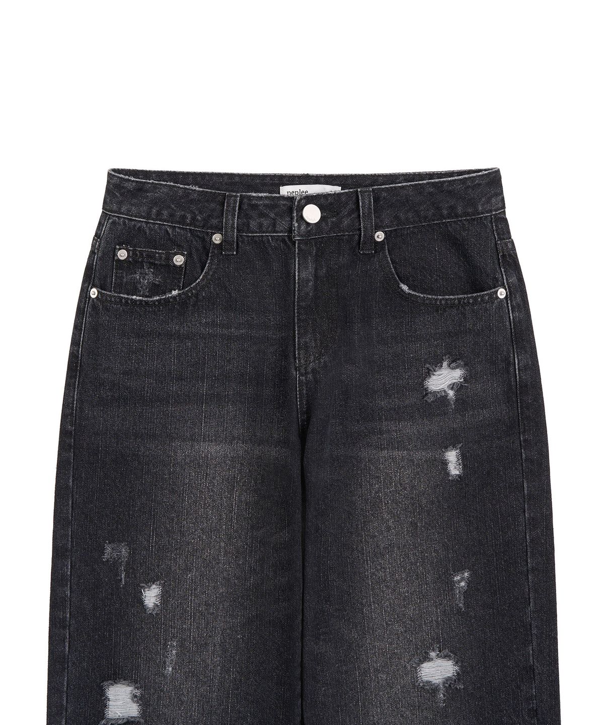 페플리(PEPLEE) Double Back Pocket Damage Denim Pants (Black)