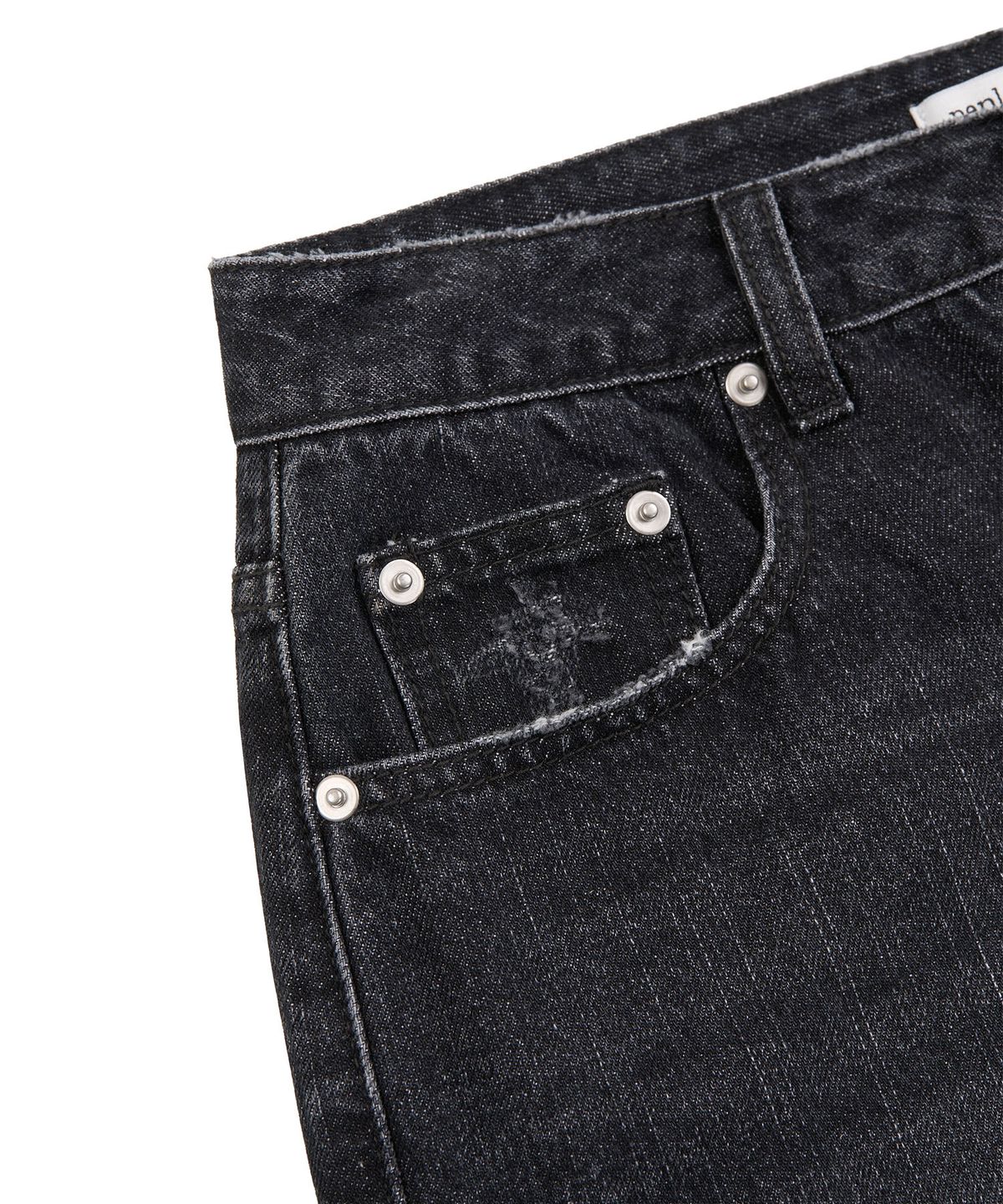 페플리(PEPLEE) Double Back Pocket Damage Denim Pants (Black)