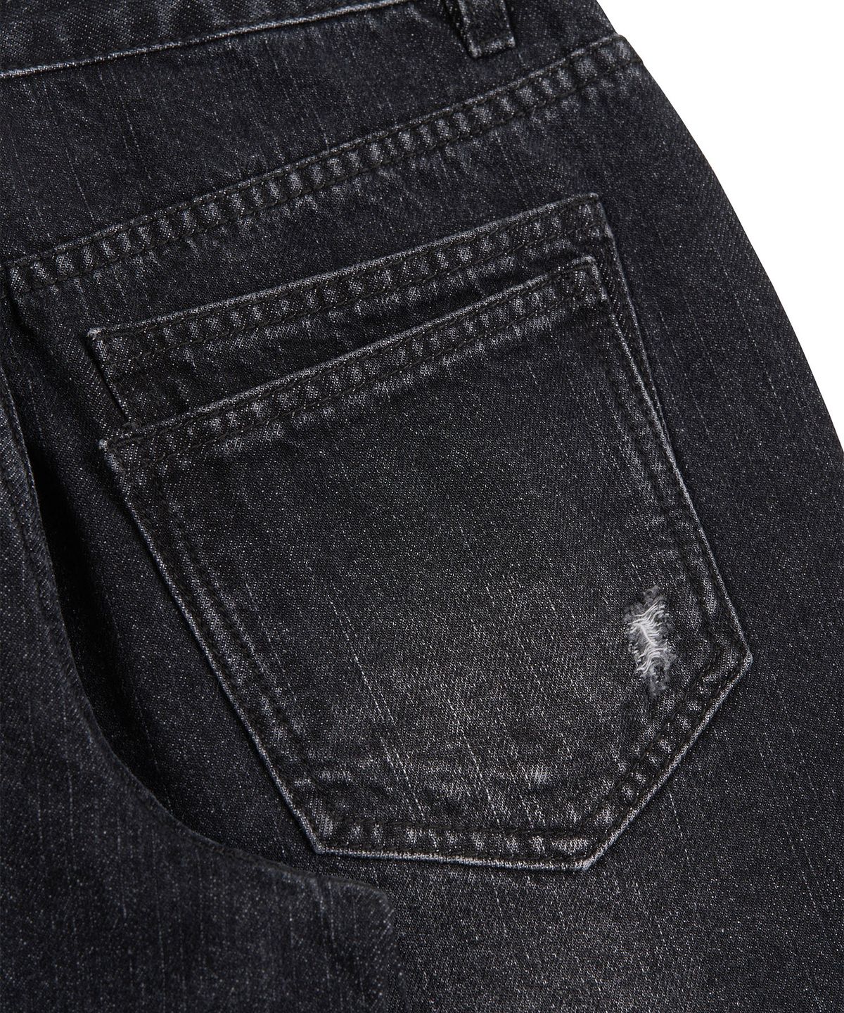 페플리(PEPLEE) Double Back Pocket Damage Denim Pants (Black)