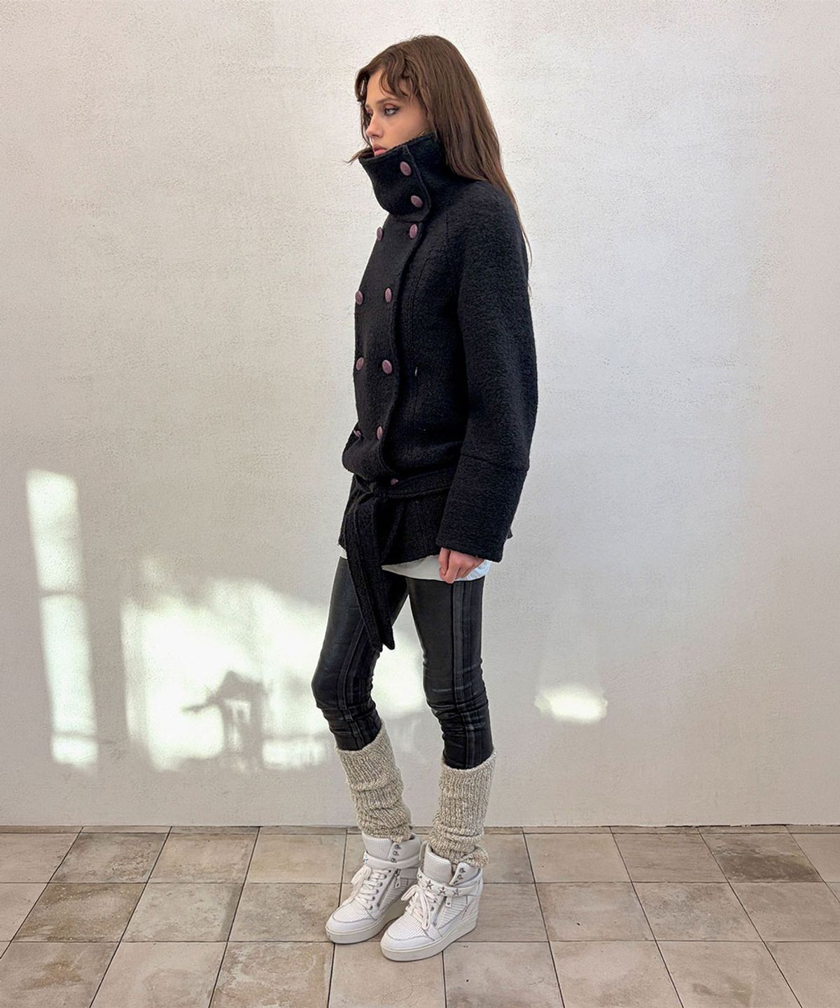 스컬프터(SCULPTOR) Wool Trench Half Coat Black