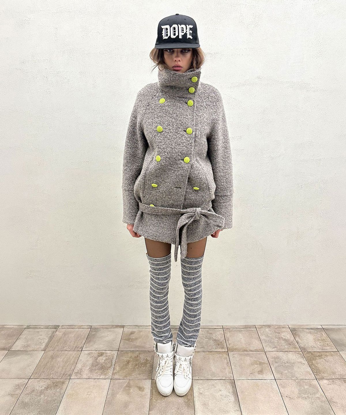 스컬프터(SCULPTOR) Wool Trench Half Coat Melange Gray