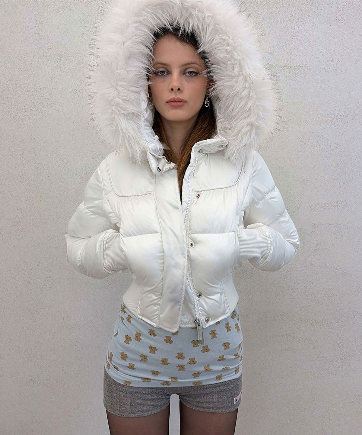 스컬프터(SCULPTOR) Cropped Hooded Puffer White