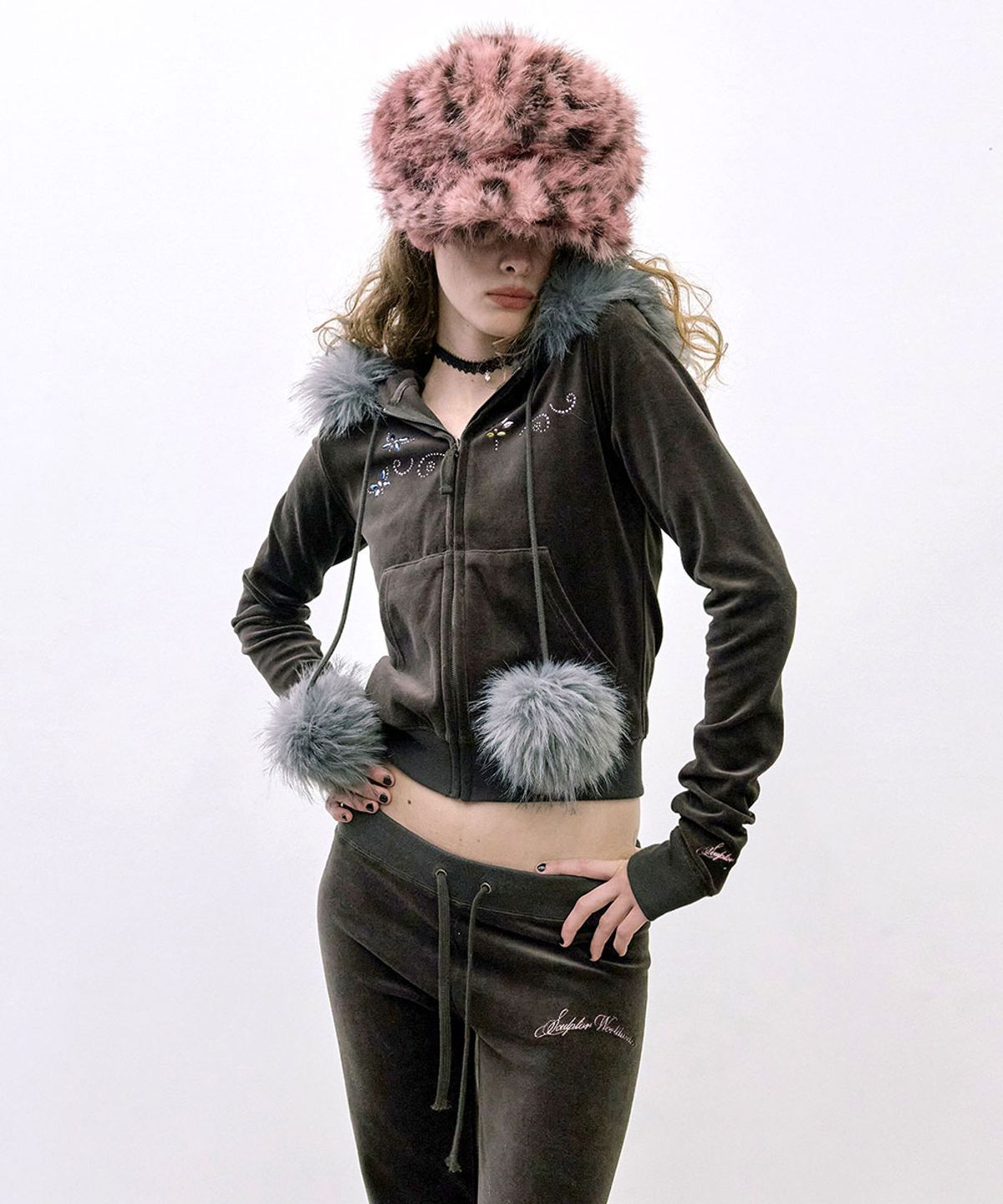 스컬프터(SCULPTOR) Chunky Fur Newsboy Cap Harajuku Leopard