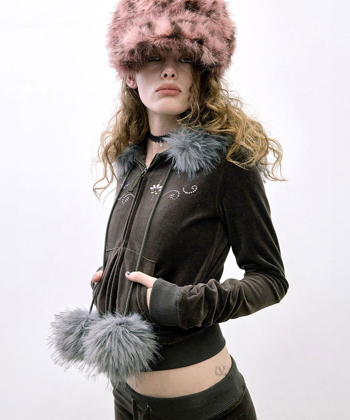 스컬프터(SCULPTOR) Chunky Fur Newsboy Cap Harajuku Leopard