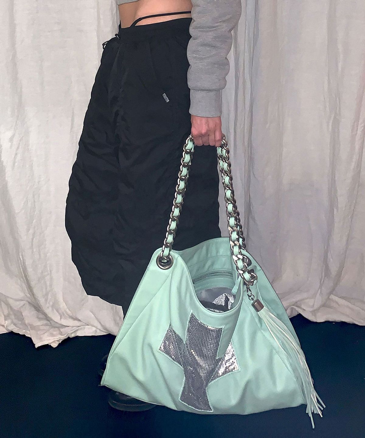 스컬프터(SCULPTOR) Cross Chainmail Big Bag Turquoise