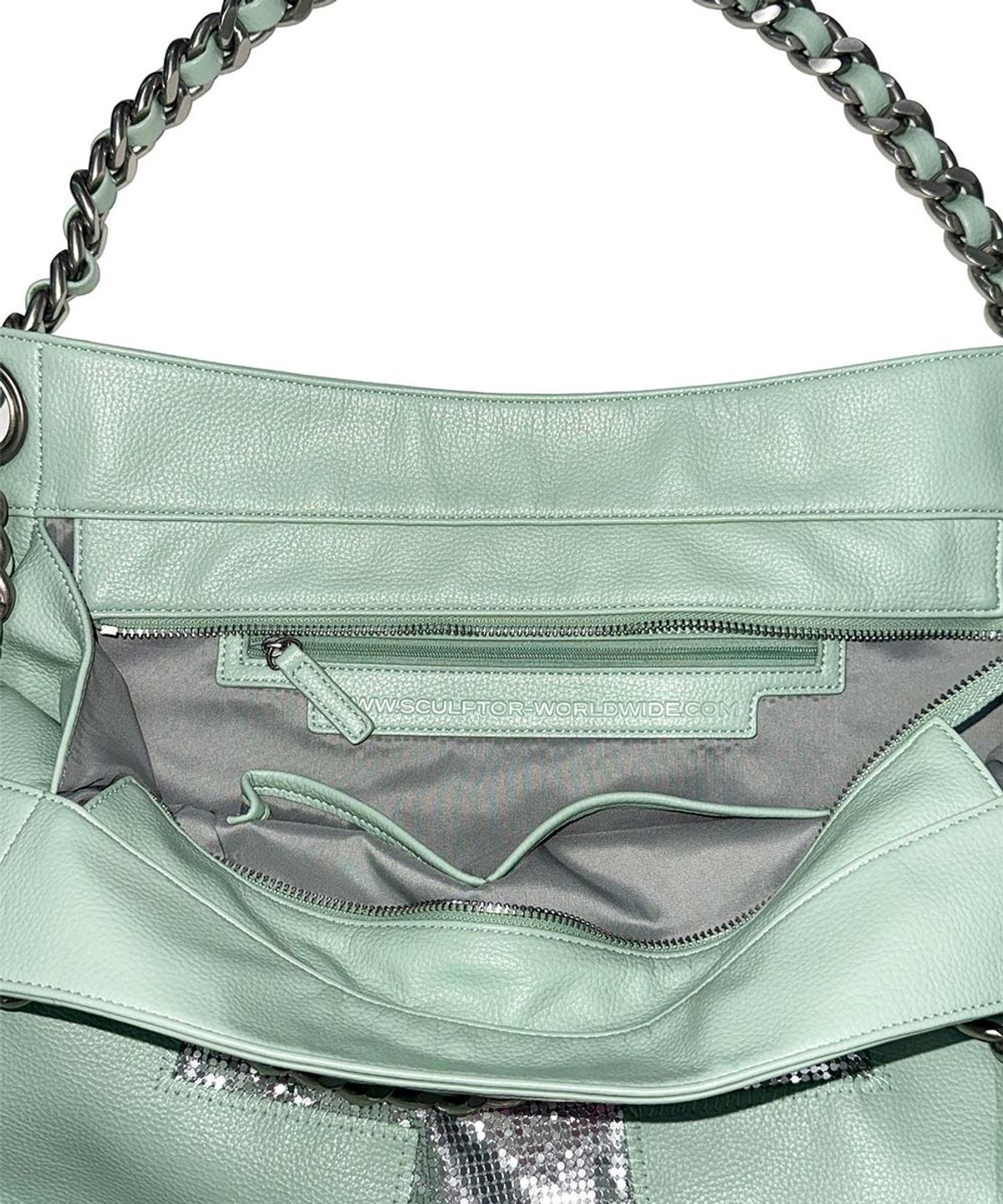 스컬프터(SCULPTOR) Cross Chainmail Big Bag Turquoise
