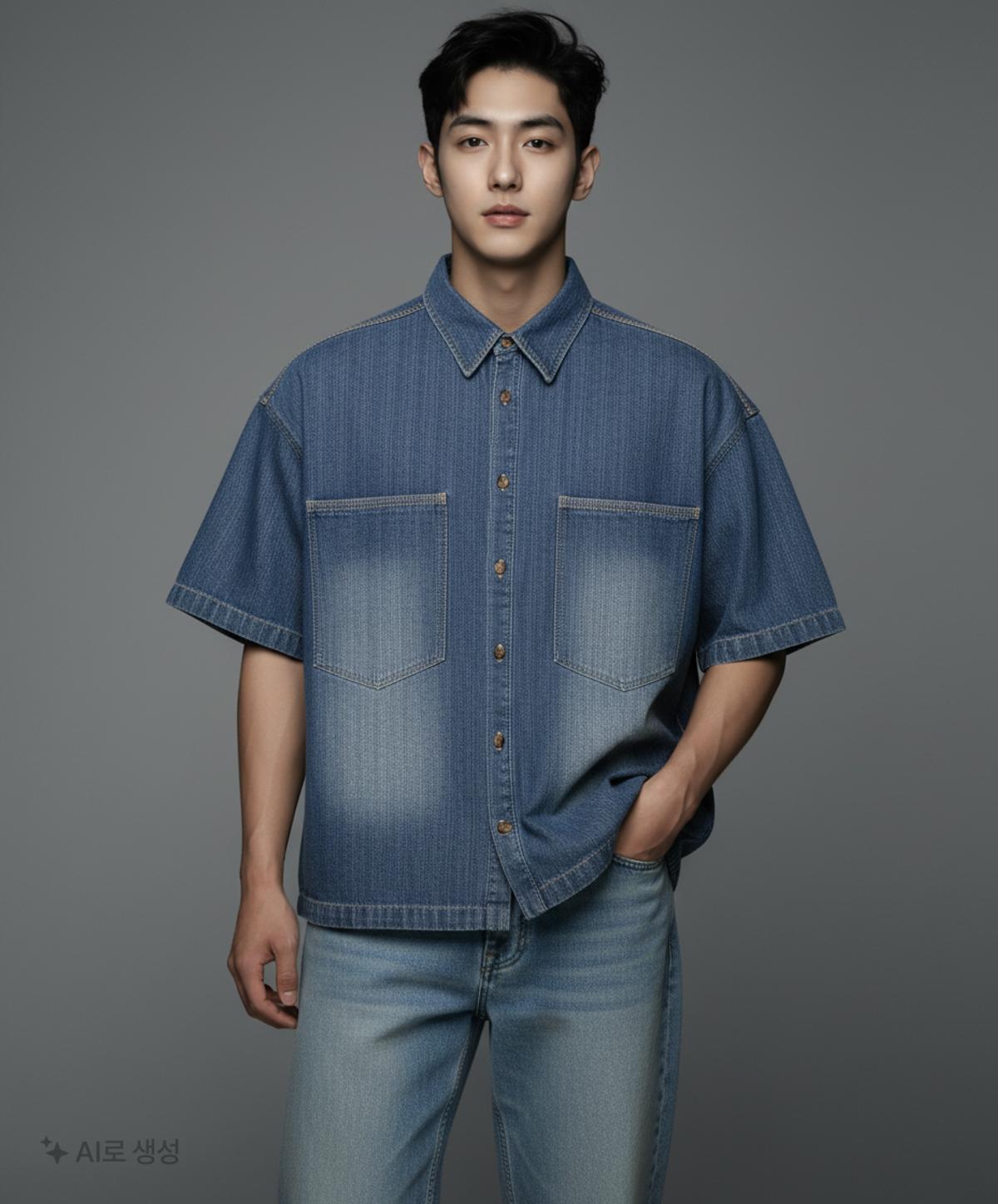 웨슬리 휴스턴(WESLEYHYUSTON) Rugged stitch denim shirt indigo M