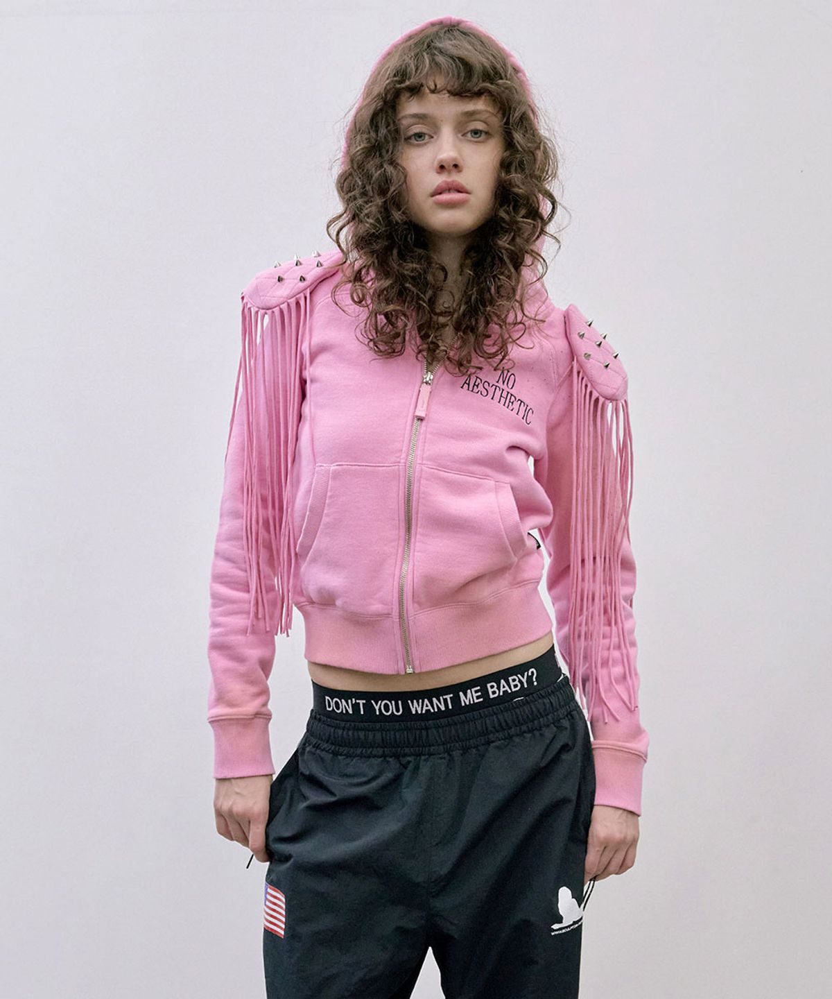 스컬프터(SCULPTOR) Padded Shoulder Zip-Up Hoodie Pink