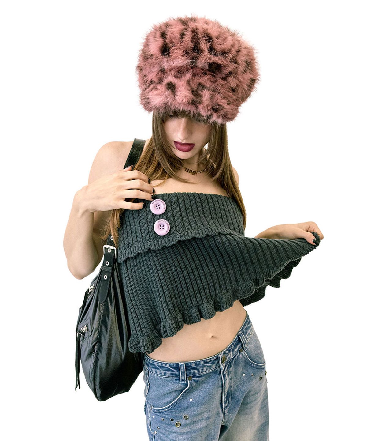 스컬프터(SCULPTOR) Metallic Hobo Bag Black