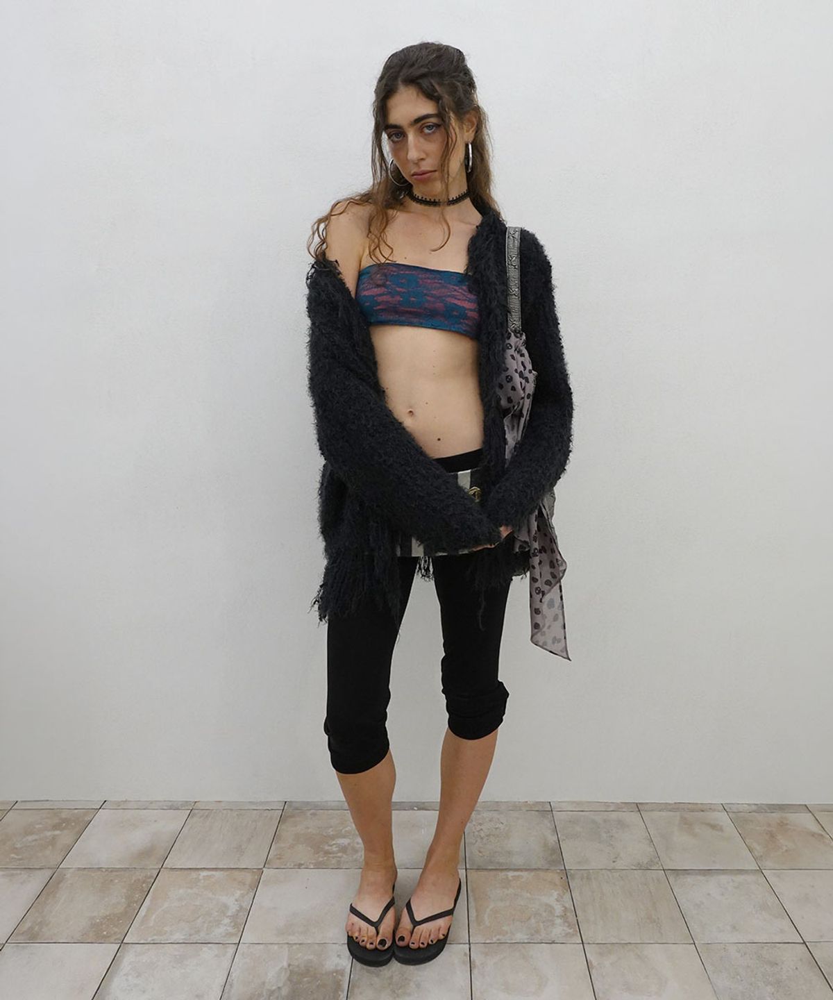 스컬프터(SCULPTOR) Fuzzy Fringe Cardigan Charcoal