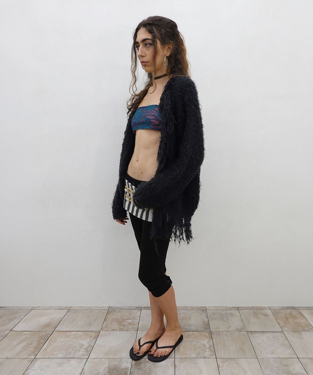 스컬프터(SCULPTOR) Fuzzy Fringe Cardigan Charcoal