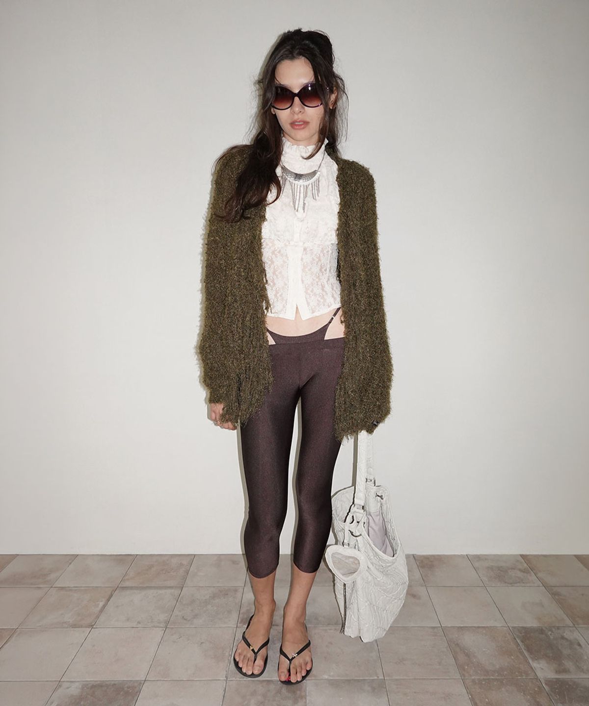 스컬프터(SCULPTOR) Fuzzy Fringe Cardigan Khaki