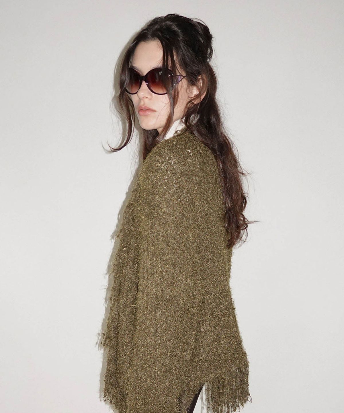 스컬프터(SCULPTOR) Fuzzy Fringe Cardigan Khaki