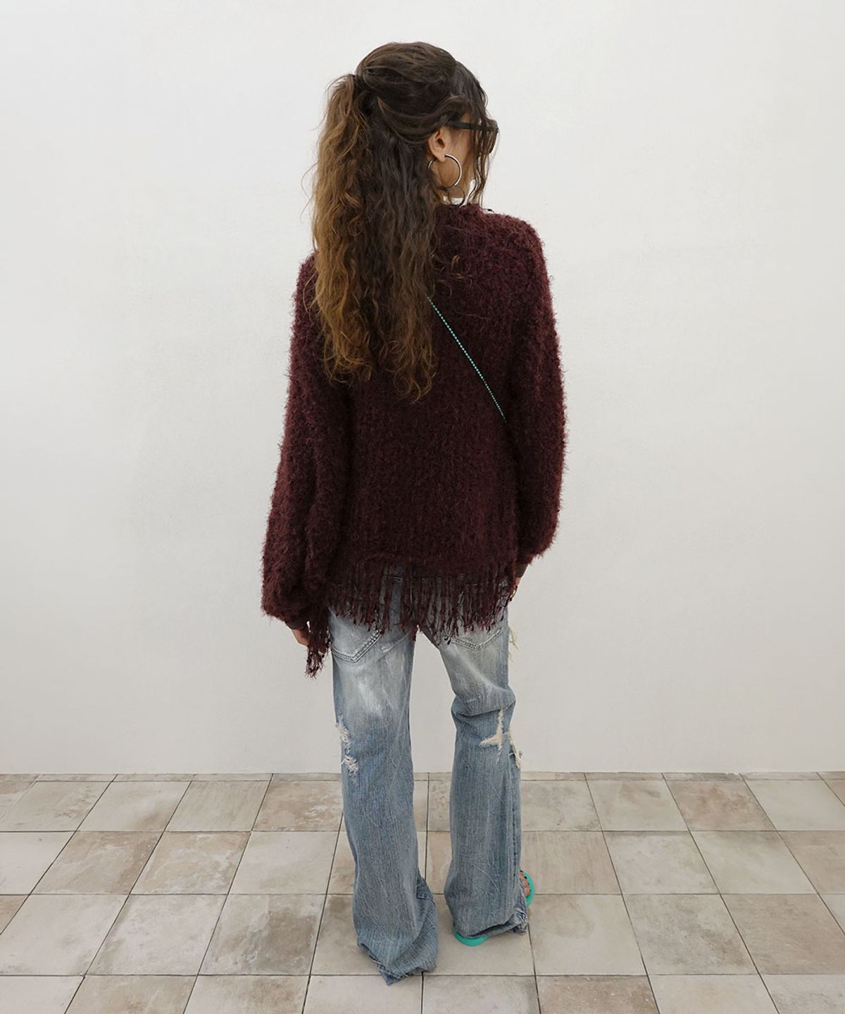 스컬프터(SCULPTOR) Fuzzy Fringe Cardigan Deep Plum