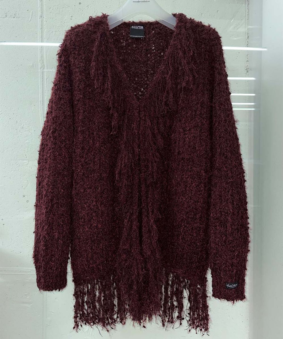 스컬프터(SCULPTOR) Fuzzy Fringe Cardigan Deep Plum