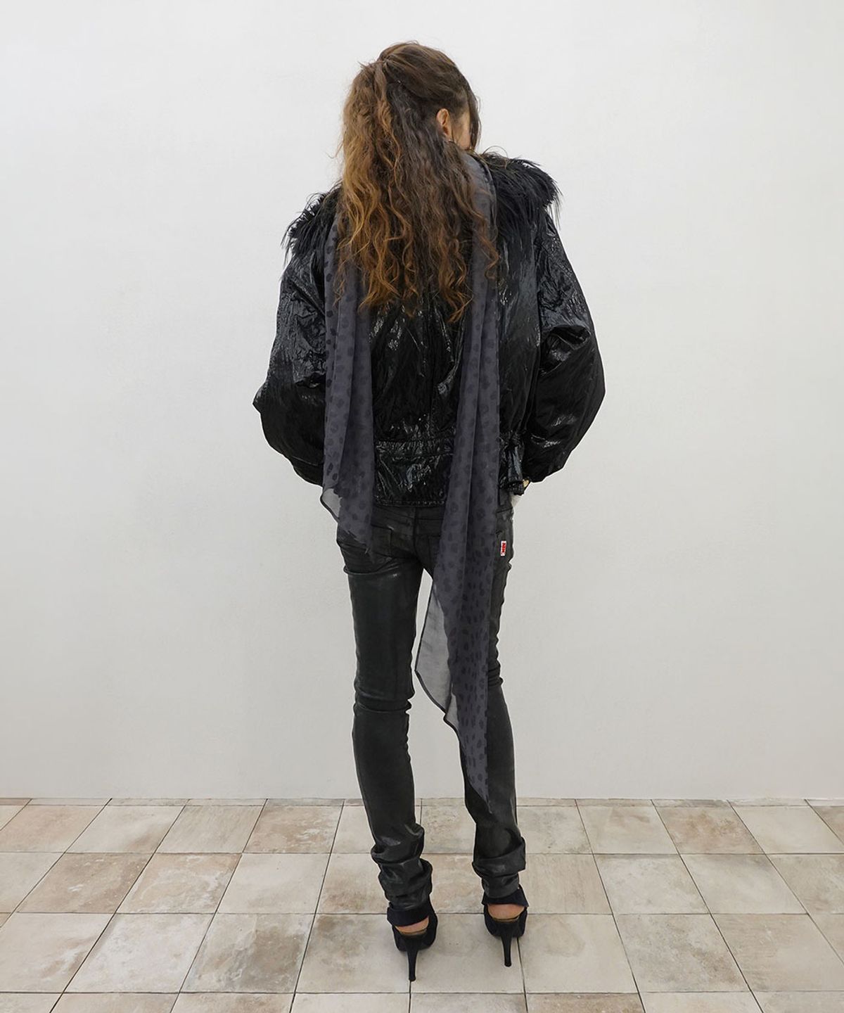 스컬프터(SCULPTOR) Glossy Fur Trim Jacket Black