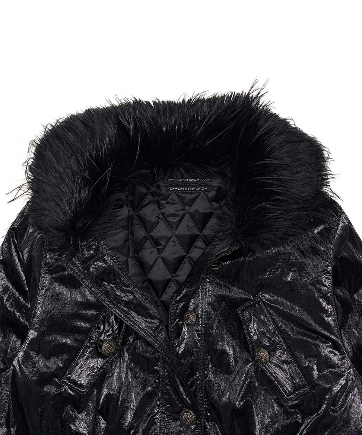 스컬프터(SCULPTOR) Glossy Fur Trim Jacket Black