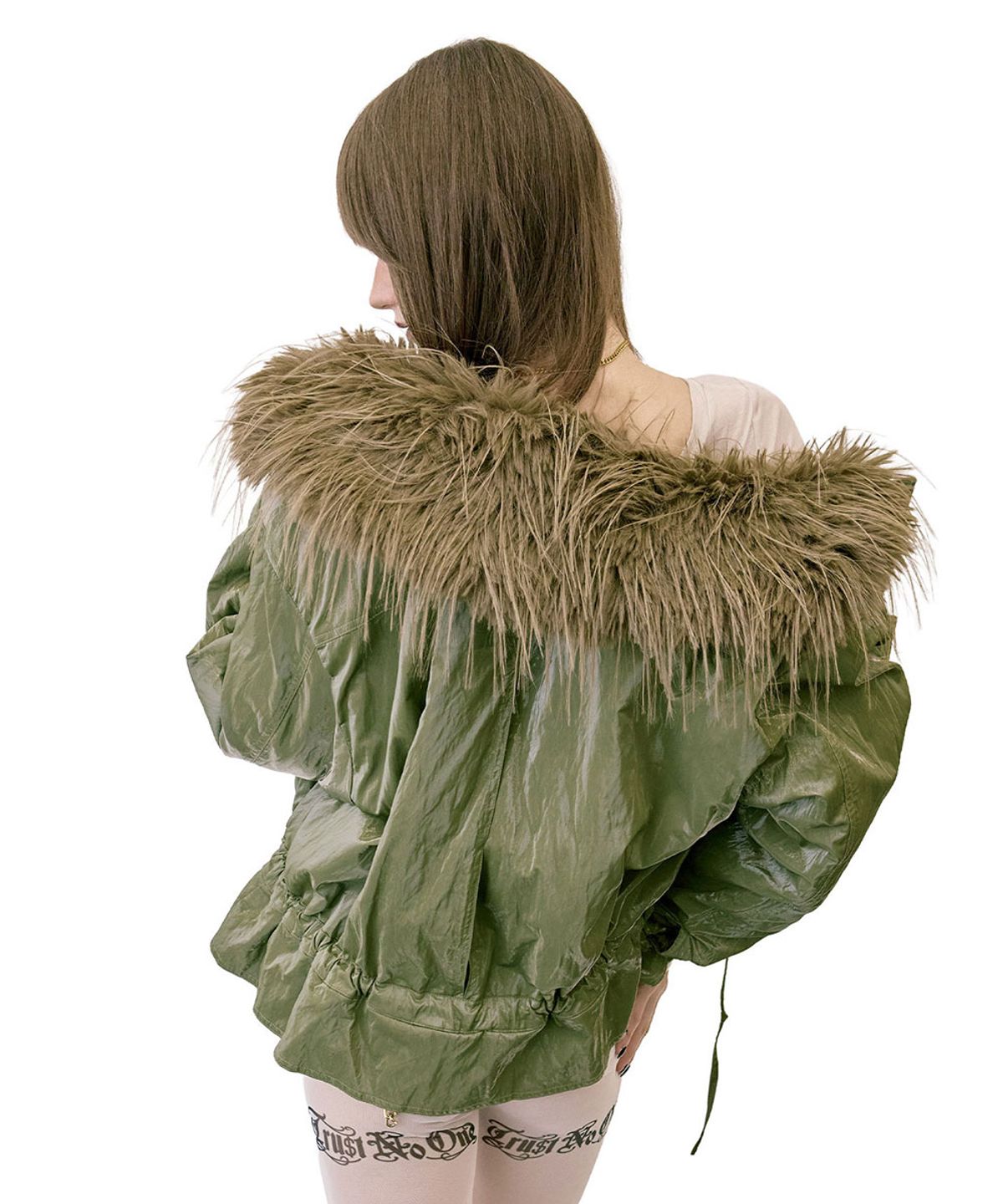 스컬프터(SCULPTOR) Glossy Fur Trim Jacket Khaki