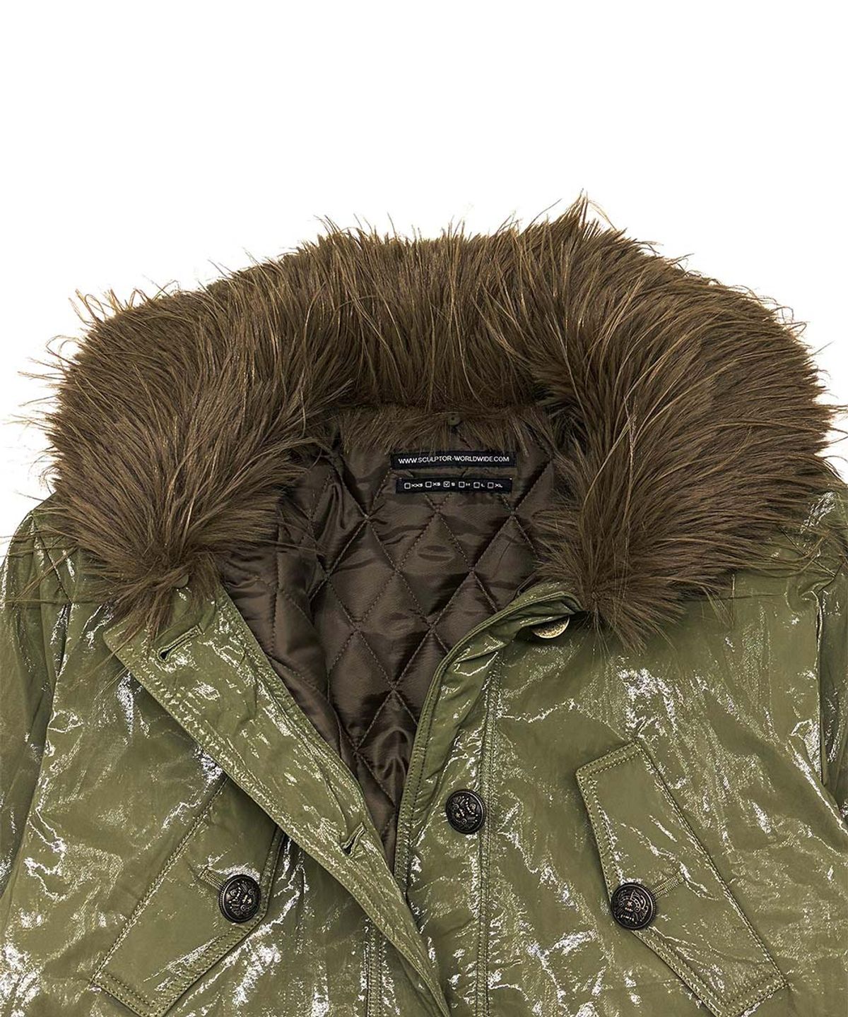 스컬프터(SCULPTOR) Glossy Fur Trim Jacket Khaki