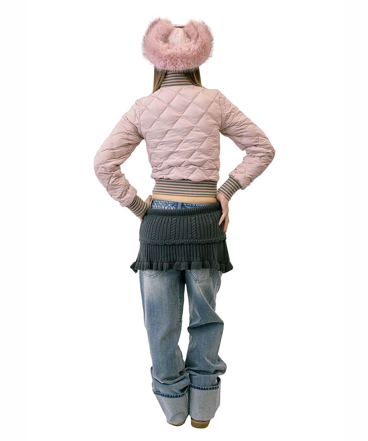 스컬프터(SCULPTOR) Striped Rib Lightweight Puffer Jacket Pink