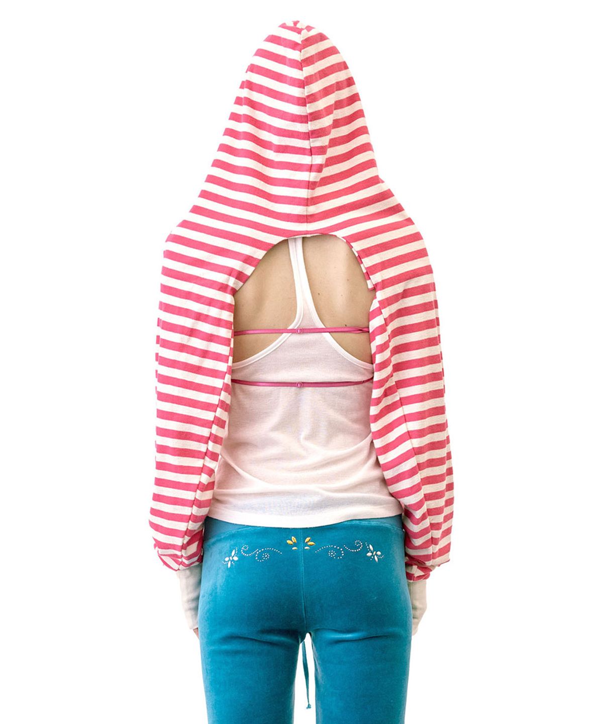 스컬프터(SCULPTOR) Hooded Stripe Scarf Bolero Acid Pink