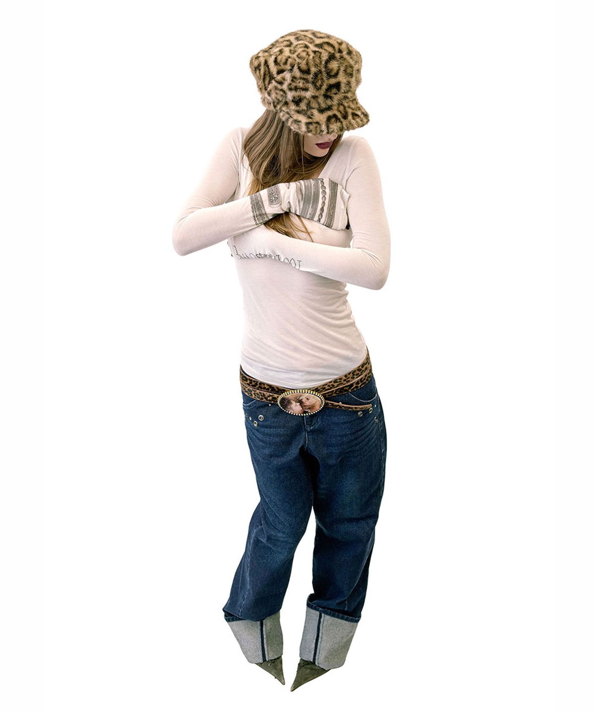 스컬프터(SCULPTOR) Jewel Hair On Buckle Belt Leopard