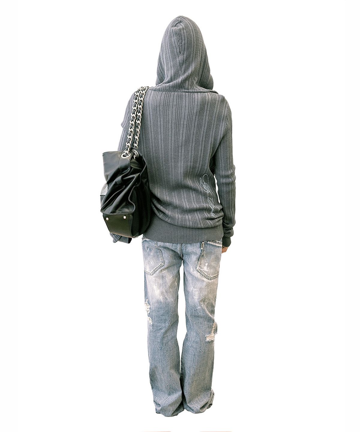스컬프터(SCULPTOR) Deep V Cut Hooded Sweater Heather Charcoal