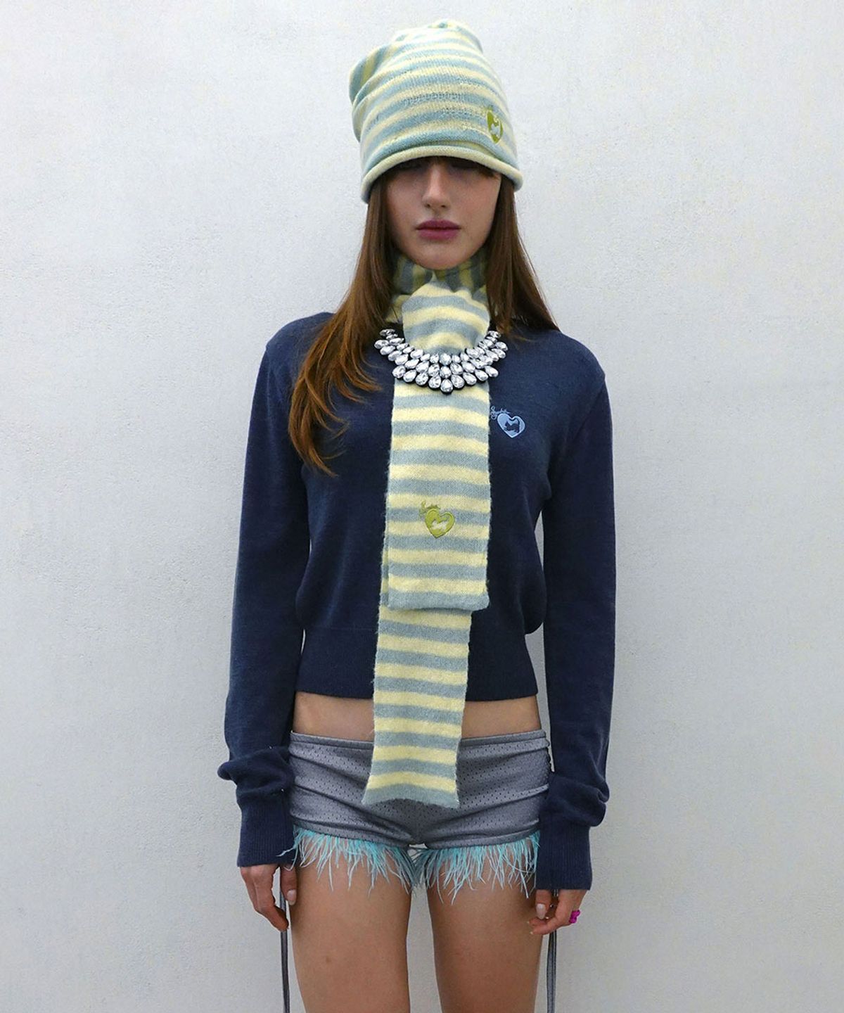 스컬프터(SCULPTOR) Cashmere Blend Stripe Beanie Lemon/Mint