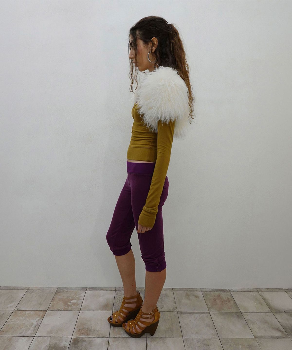 스컬프터(SCULPTOR) Lace Trim Henley Top Camel