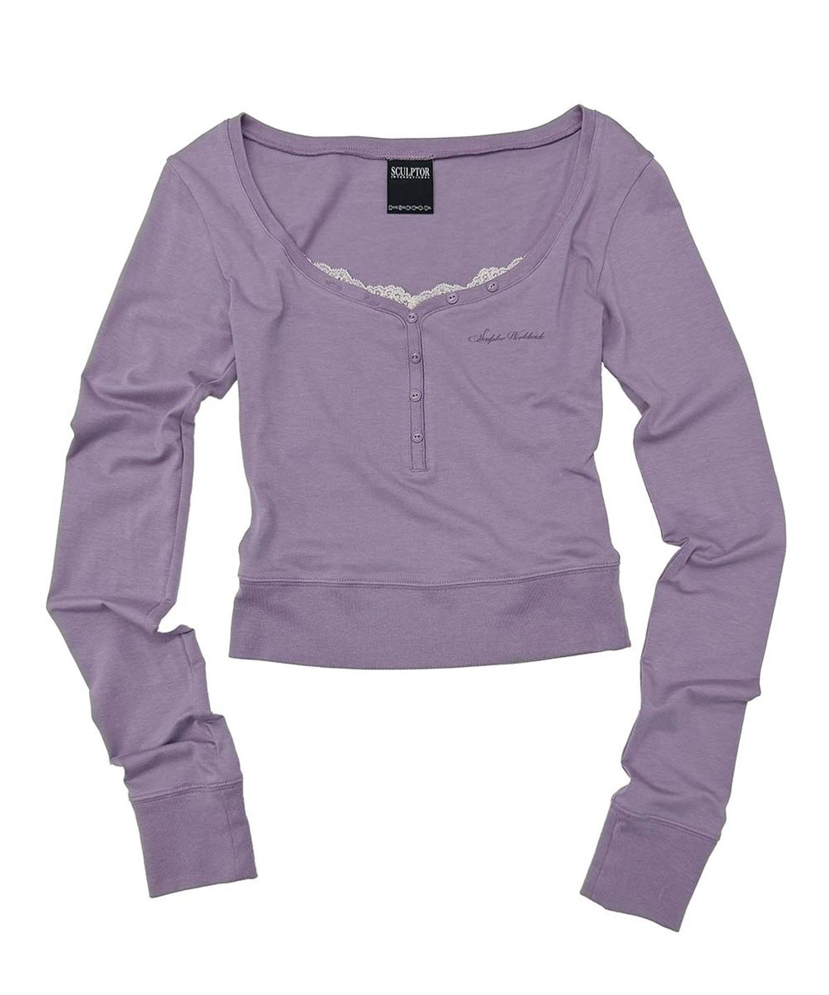 스컬프터(SCULPTOR) Lace Trim Henley Top Ube Purple