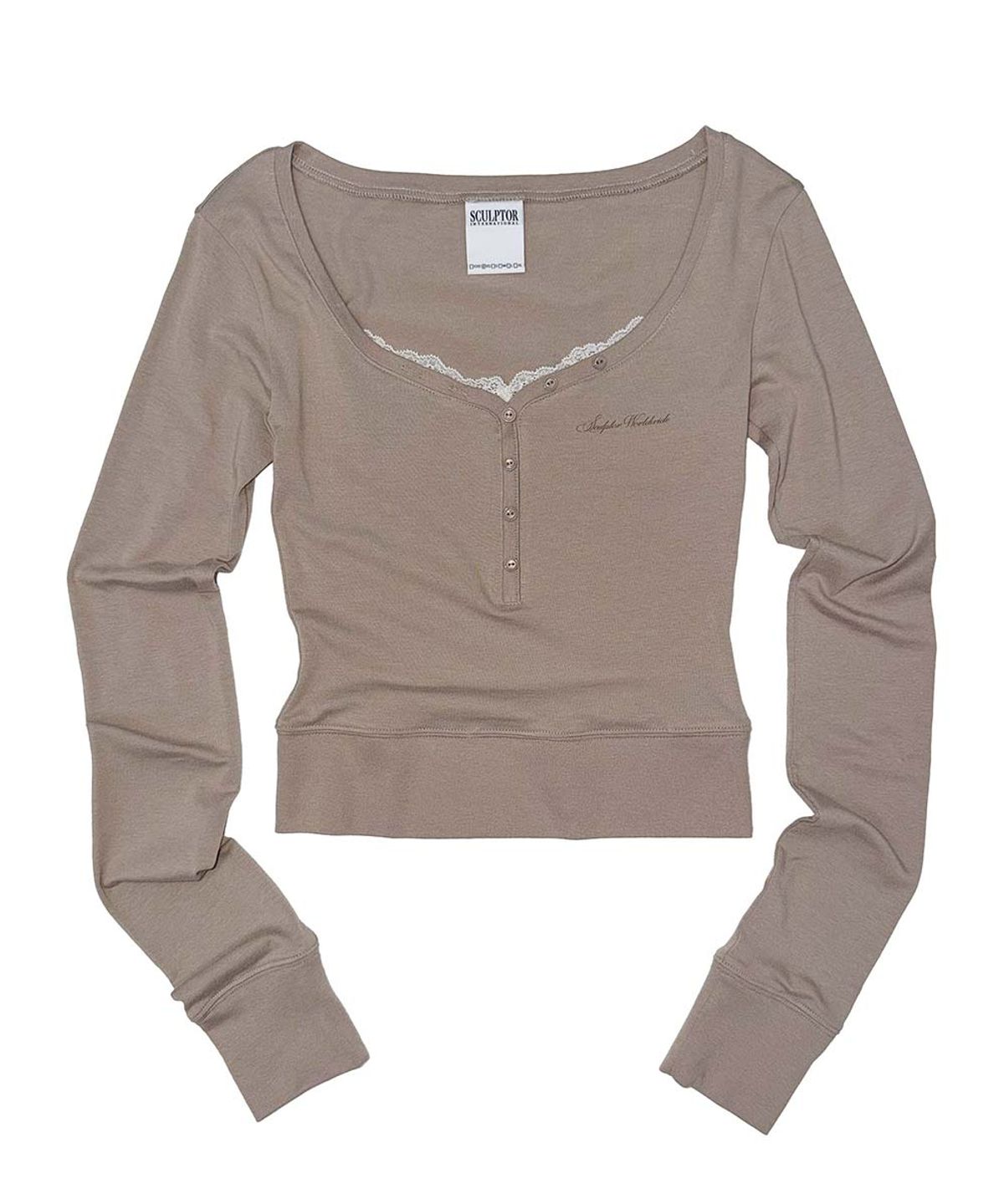 스컬프터(SCULPTOR) Lace Trim Henley Top Beige