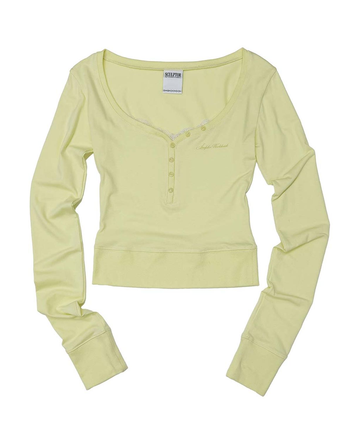스컬프터(SCULPTOR) Lace Trim Henley Top Lemon