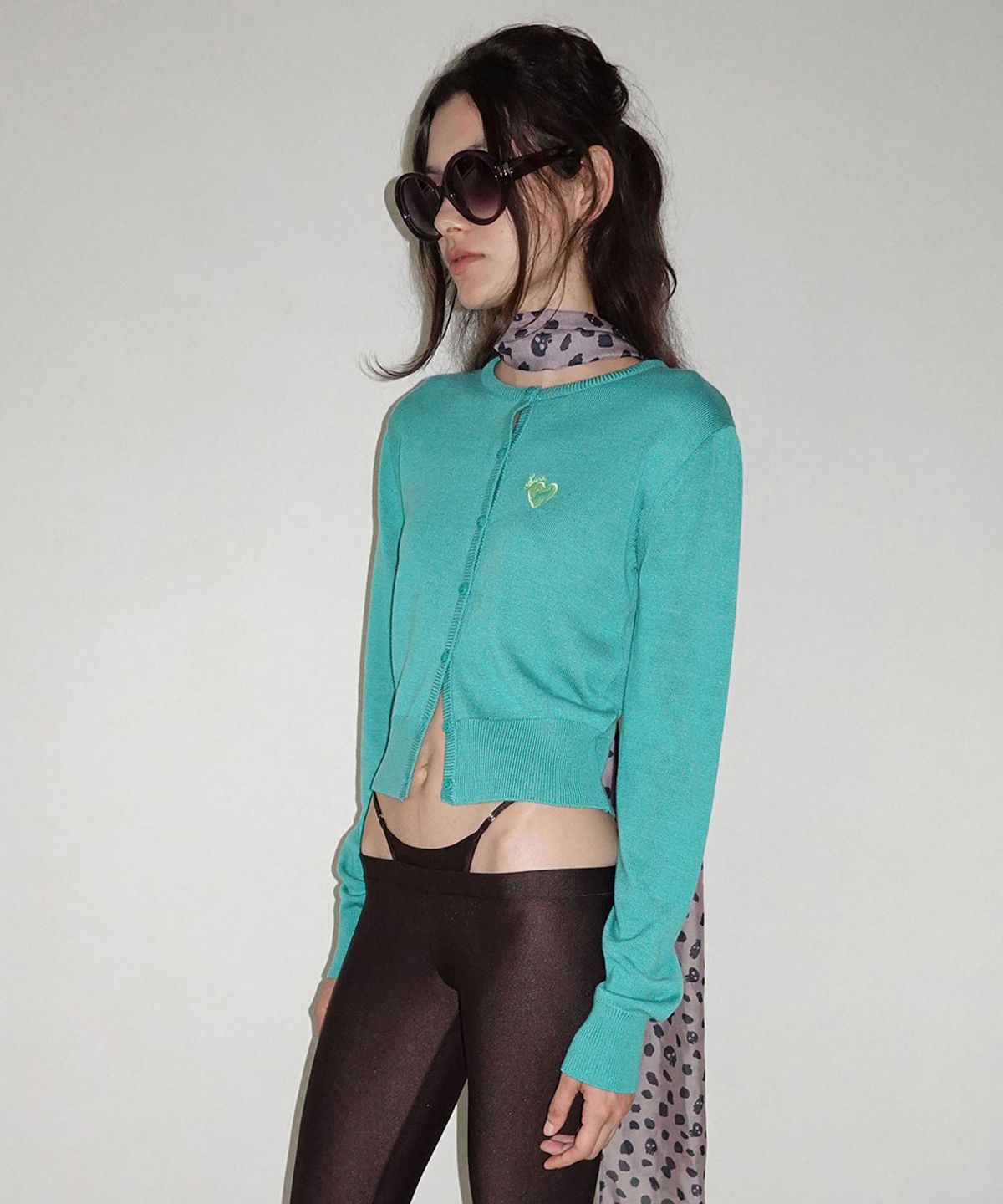 스컬프터(SCULPTOR) Sweet Kitty Basic Cardigan Turquoise