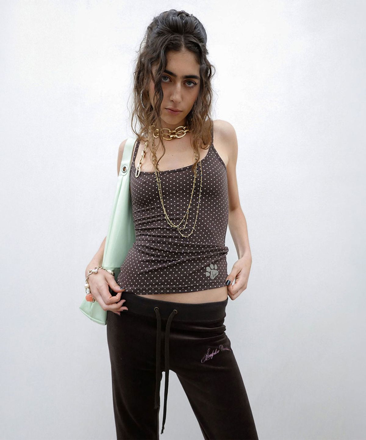 스컬프터(SCULPTOR) Sweet Kitty Dot Tank Top Brown