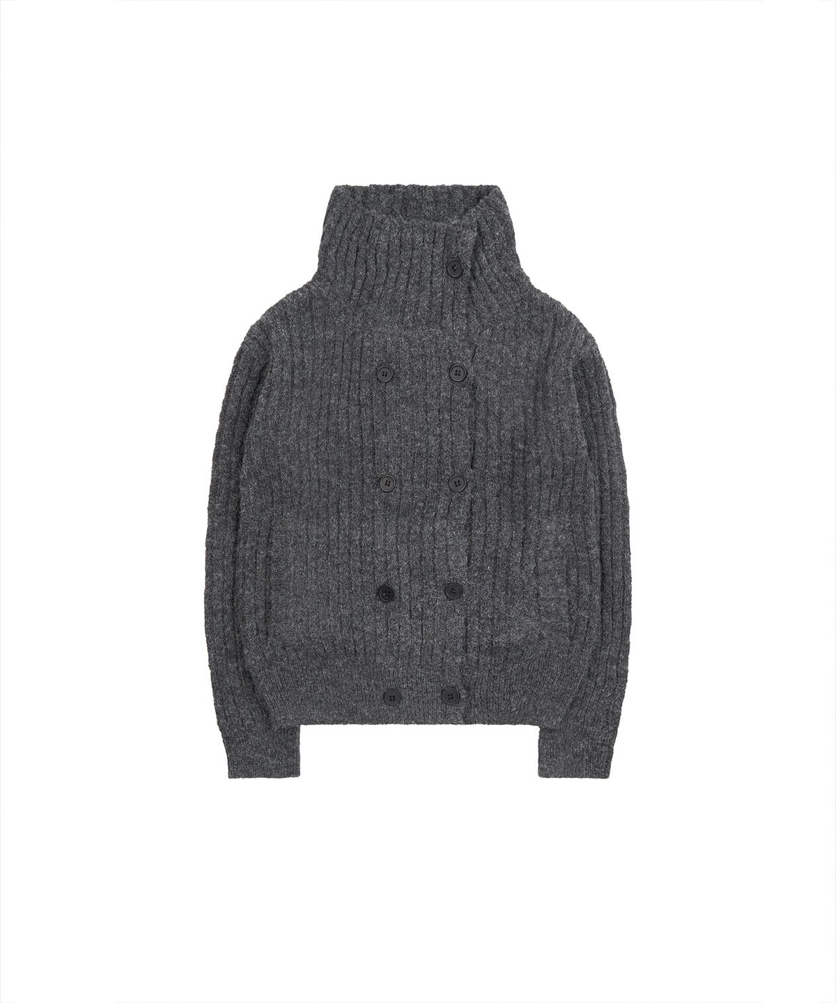 페플리(PEPLEE) Double Button High Neck Cardigan (Charcoal)