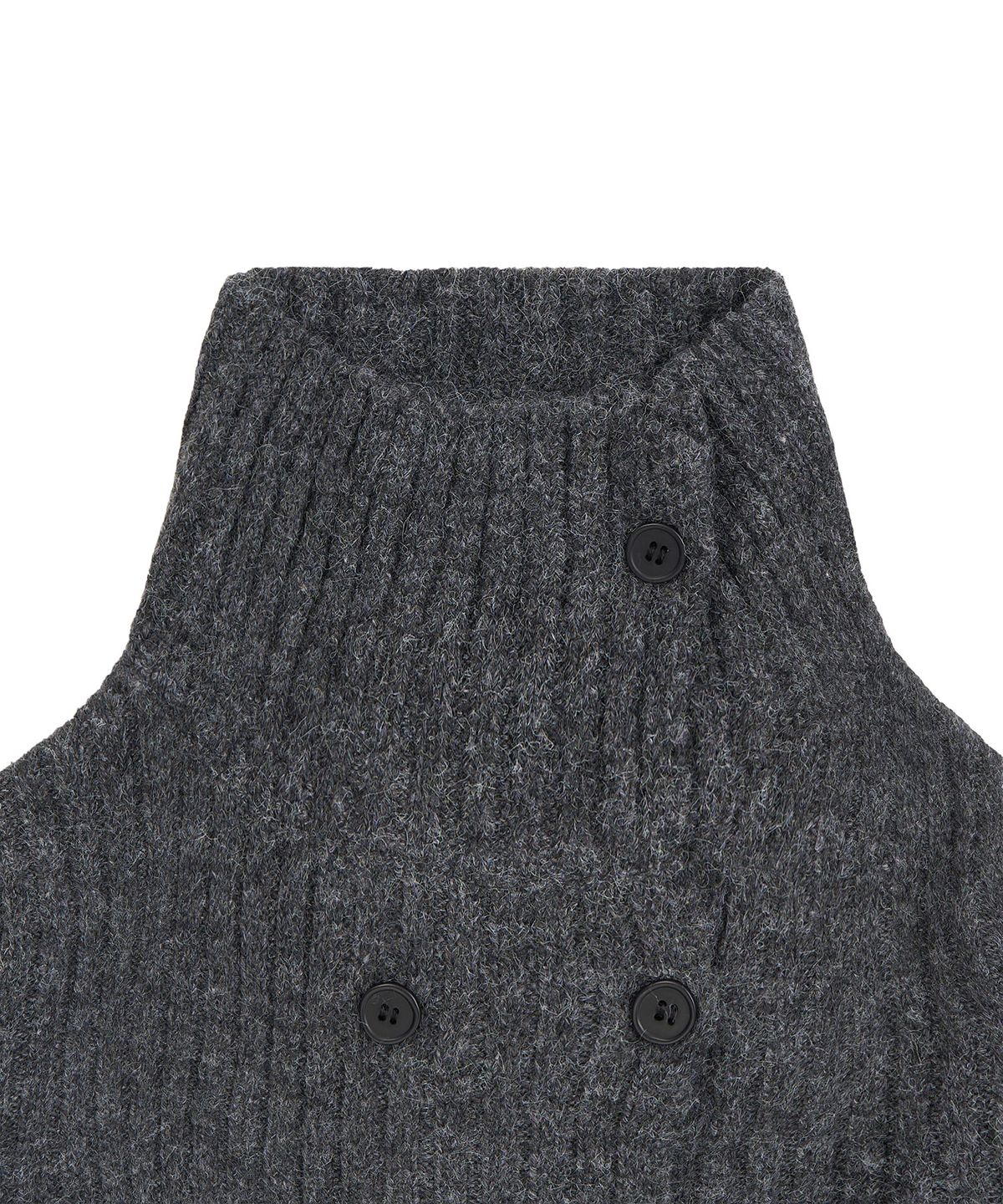 페플리(PEPLEE) Double Button High Neck Cardigan (Charcoal)
