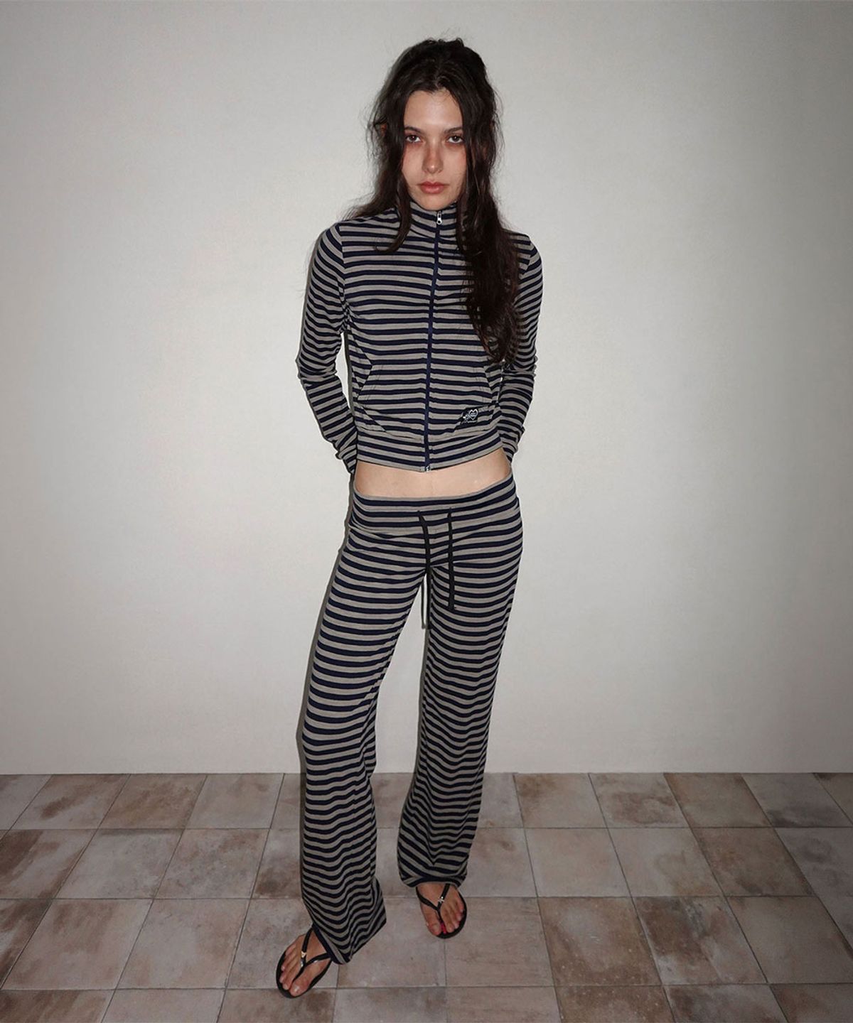 스컬프터(SCULPTOR) Classic Striped Jersey Pants Navy