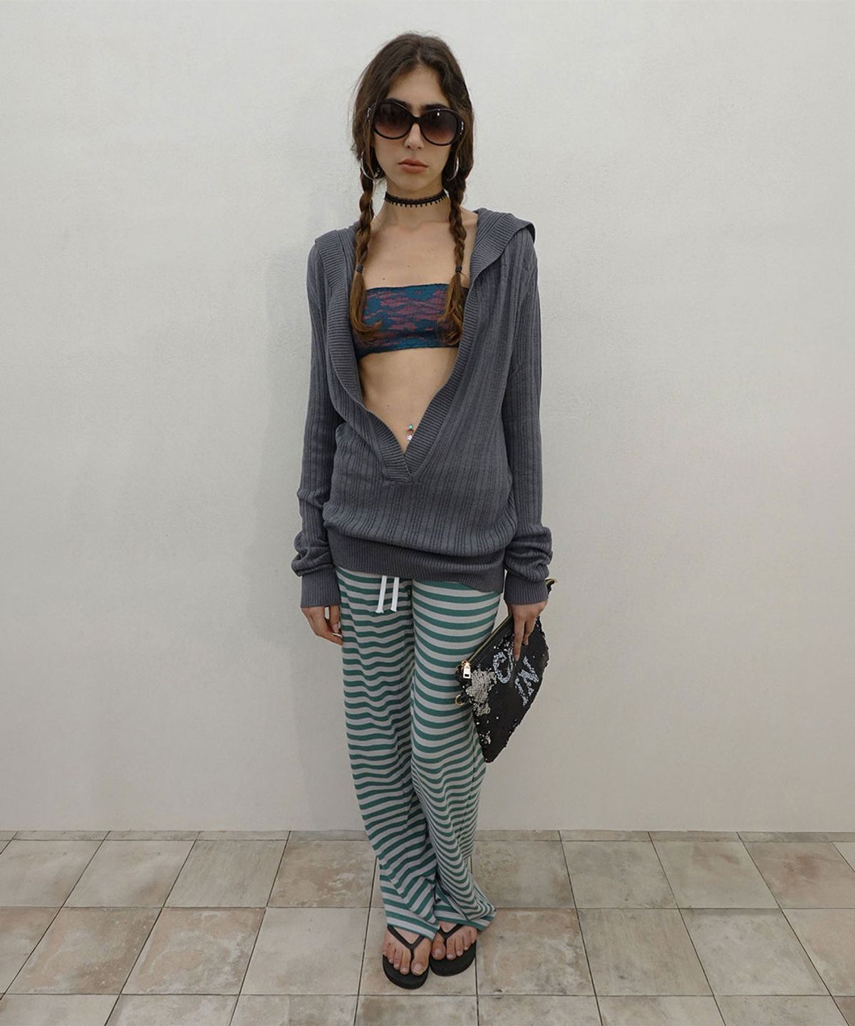 스컬프터(SCULPTOR) Classic Striped Jersey Pants Teal