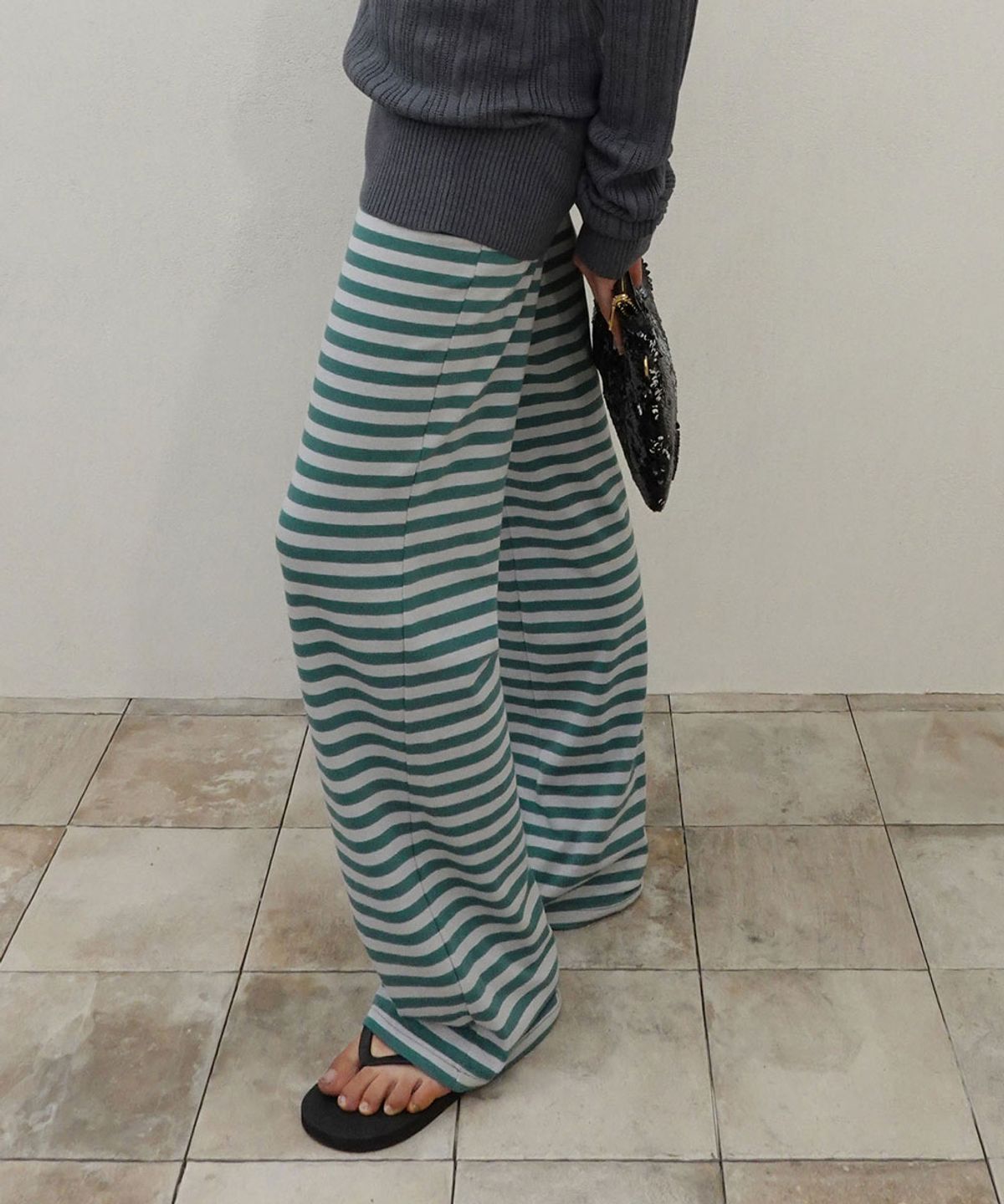 스컬프터(SCULPTOR) Classic Striped Jersey Pants Teal