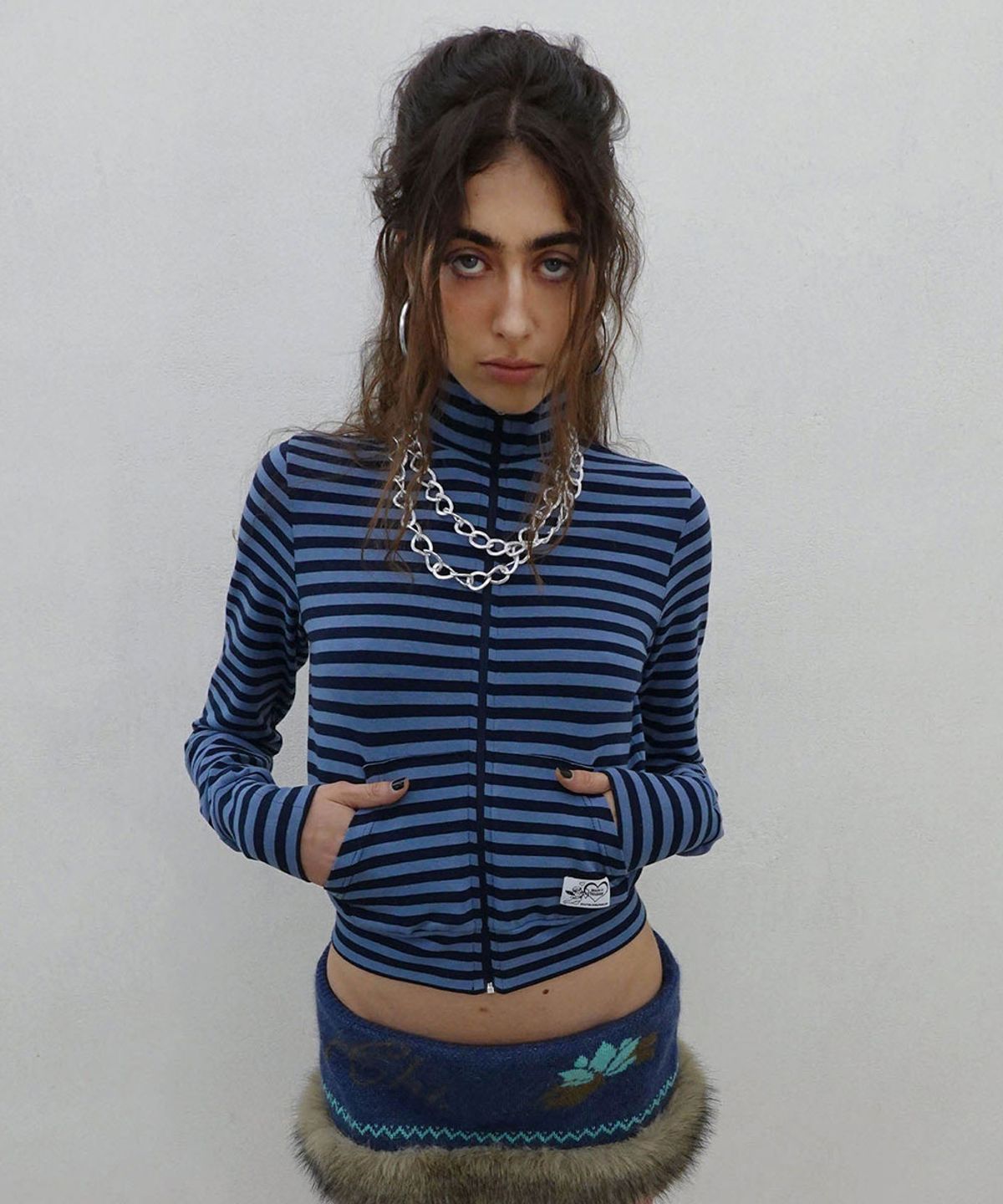 스컬프터(SCULPTOR) Classic Striped Jersey Zip-Up Blue